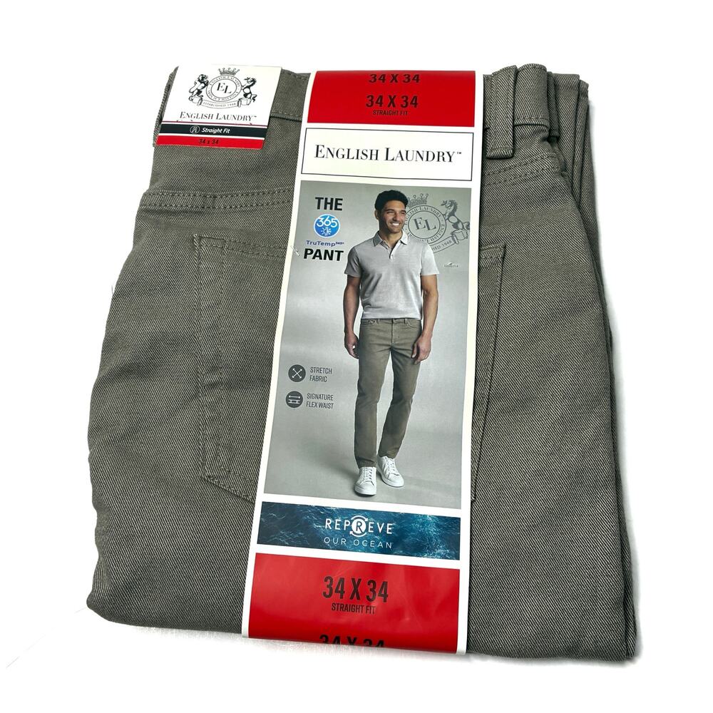 English Laundry Straight Fit Brown Pants Cotton Blend NWT Mens 34X34